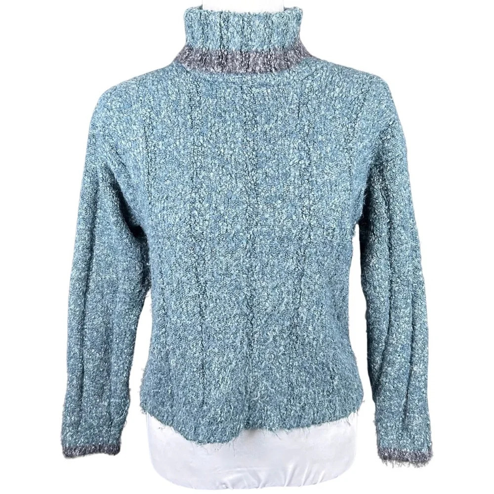 Vintage 90s Sixty-Two East Chunky Teal Turtleneck Sweater
